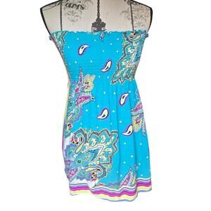 Y2k Paisley Sleeveless Babydoll Top Blue Mascara Size M